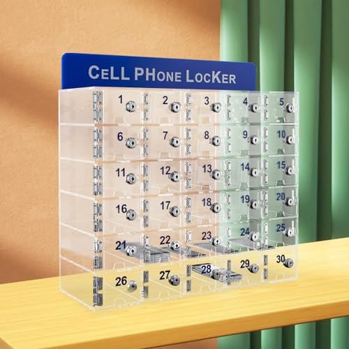 Banborba Clear Cell Phone Locker with Keys, 30 Slots - Wall Mounted Acrylic Storage Cabinet