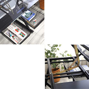 Glass Drafting Table Art Desk with Storage Drawer, Adjustable Tabletop Tilting & Height Black Laptop Desk for Living Room Bedroom Study