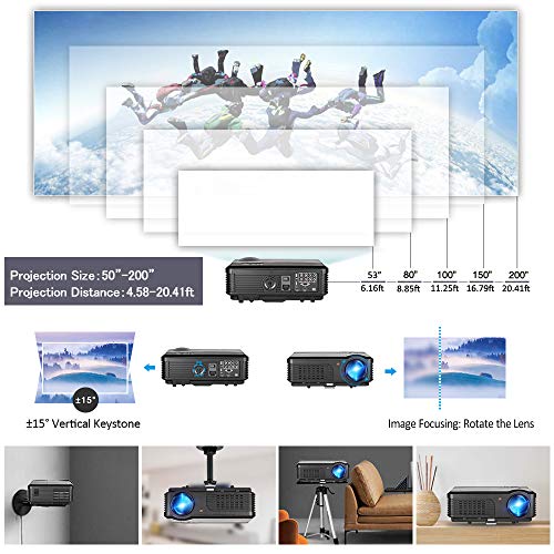 Projector Bluetooth WiFi Android 4400 Lumen LCD LED Multimedia Video Projector Home Theater Support HD 1080P Airplay HDMI USB RCA VGA AV for Gaming Fire TV Stick Smartphone DVD Laptop Outdoor Movie