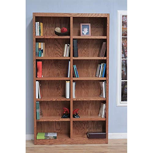 Home Square Tall 12-Shelf Double Wide Solid Wood 84" Bookcase Set of 2 in Dry Oak by Home Square