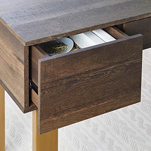 Modern Computer Desk Workstation Home Office Furniture 3 Drawers Storage Organize Laptop PC Table Study Writing Reading Console Table Brown Gold Accent