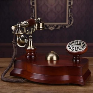 None Antique Fixed Telephone Mechanical Bell Retro Solid Wood Landline Phone Blue Backlight+Handsfree+Caller ID (Style 2)