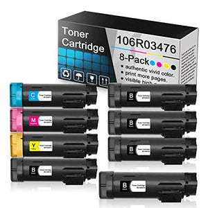 8-Pack(5BK+1C+1M+1Y) Compatible Toner Cartridge Replacement for 106R03476 106R03473 106R03474 106R03475 to use with Phaser 6510 6510N 6510DN WorkCentre 6515 6515N 6515DN Printers.