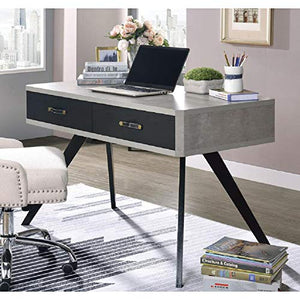 Knocbel Home Office Faux Concrete Desk Workstation Laptop Table with 2 Drawers & Wooden Tapered Legs, 47" L x 24" W x 30" H (Faux Concrete and Black)