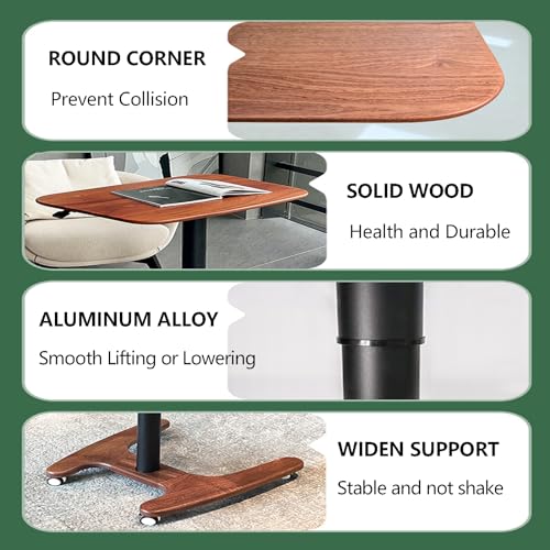HGTRH Mobile Laptop Standing Desk Cart on Wheels, Adjustable Height Rolling Computer Stand with Lockable Wheels