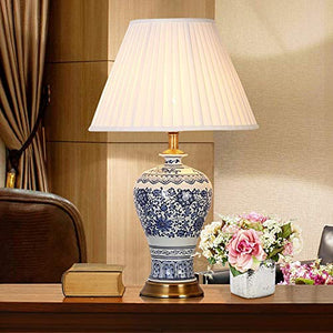 MCCONS Chinese Style Ceramics Desk Lamp White Shade for Living Room