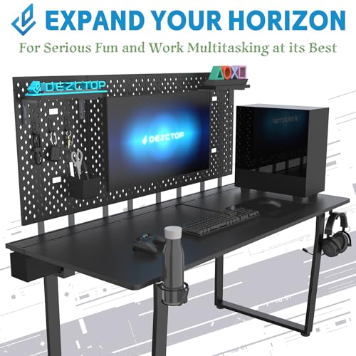 DEZCTOP Bifrost 160 Gaming Computer Desk with Pegboard and Cable Management - 63W x 28D, Black
