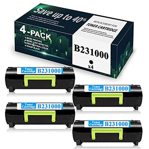 4 Pack Compatible B2338 / B231000 Remanufactured Toner Cartridge Replacement for Lexmark B2442dw B2546dn B2546dw B2650dw MB2338adw MB2546ade MB2650ade MB2650adwe Printer Toner Cartridge (Black).