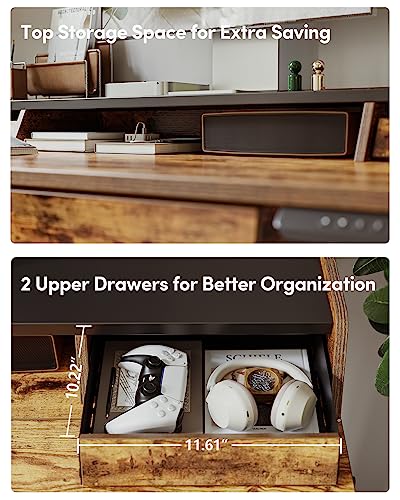 BANTI Electric Standing Desk with Drawers, Adjustable Height - Rustic Brown Top