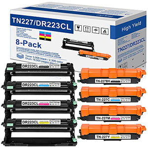 8-Pack(4Drum+4Toner) Compatible High Yield DR-223CL DR223CL Drum Units TN-227 TN227 Toner Cartridge Replacement for HL-L3210CW HL-L3270CDW HL-L3290CDW MFC-L3710CW Printer