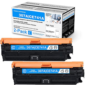 307A CE741A Compatible Remanufactured Toner Cartridge Replacement for HP Color CP5220 CP5225 CP5225n Color Professional CP5225 (CE710A) CP5225n (CE711A) CP5225dn (CE712A) Printer (2 Pack, Cyan)