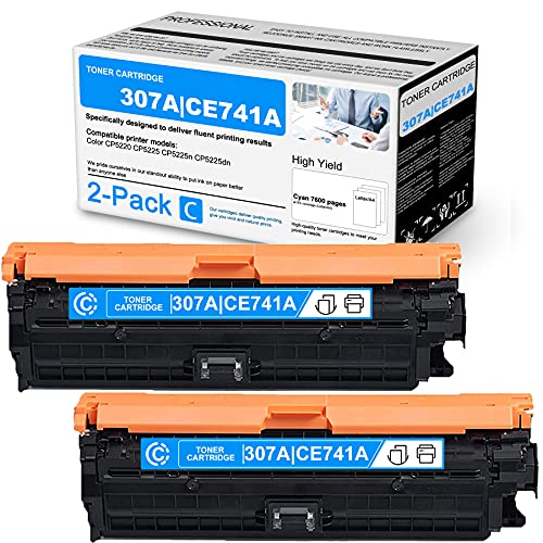 307A CE741A Compatible Remanufactured Toner Cartridge Replacement for HP Color CP5220 CP5225 CP5225n Color Professional CP5225 (CE710A) CP5225n (CE711A) CP5225dn (CE712A) Printer (2 Pack, Cyan)