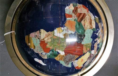 Unique Art 21-Inch Tall Blue Lapis Ocean Table Top Gemstone World Globe with Gold Tripod