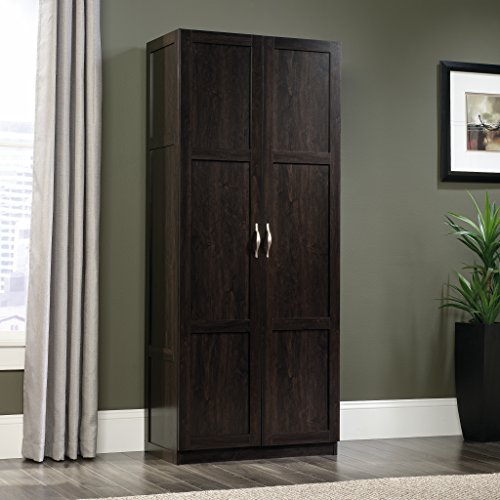 Sauder Select Collection Easy Rolling Sewing and Craft Table/Cart, Cinnamon Cherry Finish & 419496 Miscellaneous Storage Storage Cabinet, L: 29.61" x W: 16.02" x H: 71.50", Cinnamon Cherry Finish