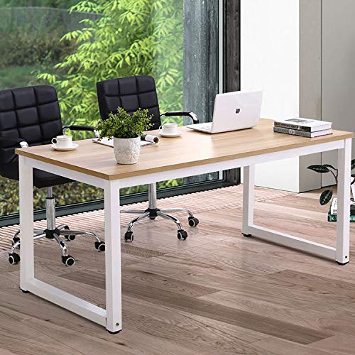 Modern Computer Desk 63" Large Office Desk Writing Study Table for Home Office Desk Workstation Wide Metal Sturdy Frame Thicker Steel Legs, White