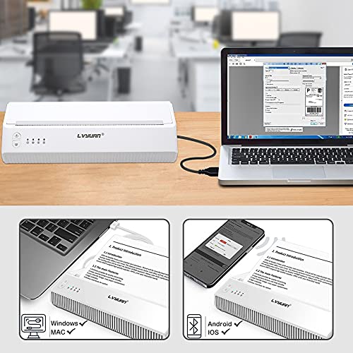 LVYUAN Portable A4 Thermal Printer, Wireless Bluetooth Printer Support 216mm/8.5inch Width A4 Paper Available for Outdoors Printing Home Office Travel Students and Cars