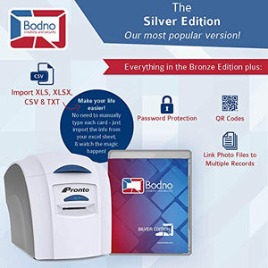Magicard Pronto ID Card Printer & Complete Supplies Package with Bodno ID Software - Silver Edition