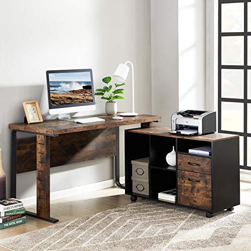 Tribesigns Large L-Shaped Computer Desk, 55 inch Executive Office Desk Workstation Business Furniture with Letter Size File Cabinet for Home Office, Vintage Brown