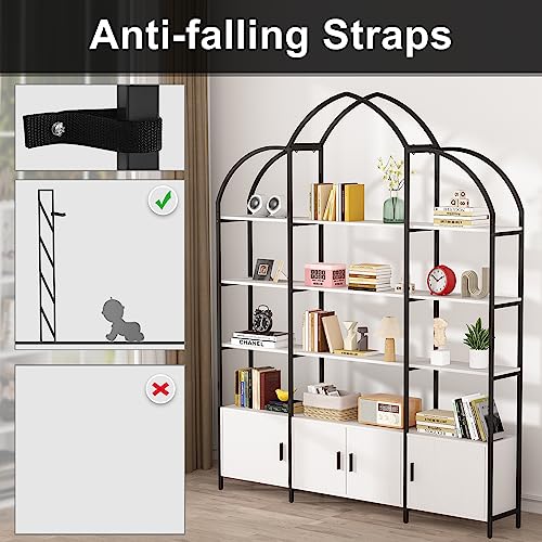 Semoic Triple Wide 5-Tier Arched Bookshelf & Bookcase, White/Black
