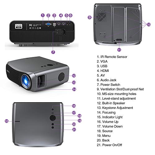 2020 Full HD 1080P Projectors LCD 1920x1080 Support 4K,Dual HDMI USB VGA AV Audio,LED 5500 Lumens Native 1080P Proyector for Home Cinema Theater Gaming Outdoor Movie DVD TV Laptop PC Presentation