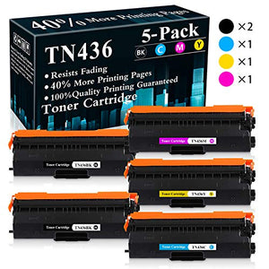 5-Pack (2BK+C+M+Y) Cartridge TN436BK,TN436C,TN436M,TN436Y Toner Cartridge Replacement for Brother HL-L8260CDW L8360CDW L9310CDW L9310CDWTT DCP-L8410CDW MFC-L8610CDW L8900CDW L8690CDW L9570CDW Printer