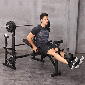 HTNBO [US in Stock] Adjustable Weightlifting Bed Bench Press Squat Rack Indoor Multi-Function Olympic Weight, Strength Training Fitness Equipment for Full-Body Workout - 400lbs