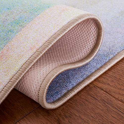 SAFAVIEH Paint Brush Collection PTB189U Contemporary Modern Abstract Watercolor Machine Washable Non-Shedding Living Room Dining Bedroom Area Rug, 7'9" x 10', Pink/Blue
