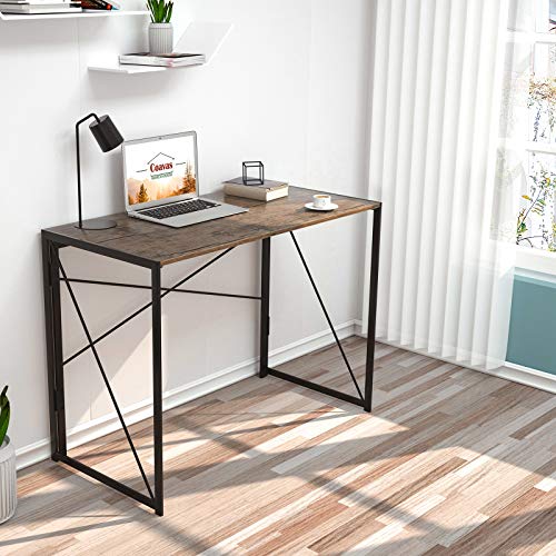 Coavas Folding Desk No Assembly Required, 40" Writing Computer Desk Space Saving Foldable Table Simple Home Office Desk,Brown