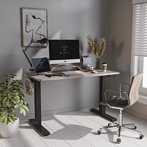 FAMISKY Dual Motor Adjustable Height Electric Standing Desk, 48 x 24 Inches Stand Up Home Office Desk with Splice Tabletop, Black Frame/Greige Top