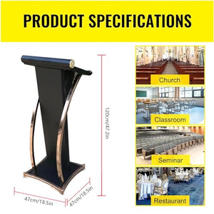 EESHHA Portable Curved Metal Lectern Podium Stand - Black, 4'