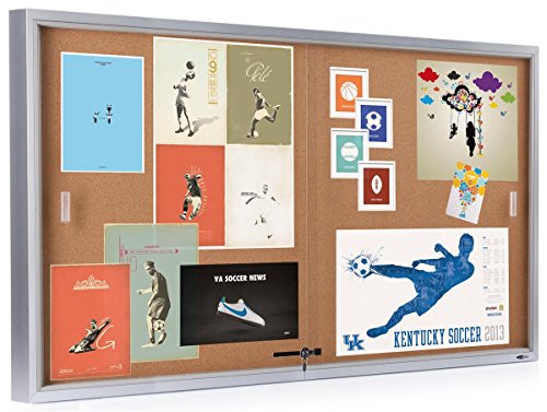 Displays2go 60 x 36 Inches Wall Mountable Enclosed Bulletin Board with Sliding Glass Doors, Cork Board Display Surface (CBSD6036SV)