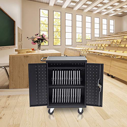 Pearington 32 Device Mobile Charging and Storage Cart for iPads, Chromebooks and Laptop Computers, Up to 13-inch Screen Size, Surge Protection, Front & Back Access Locking Cabinet