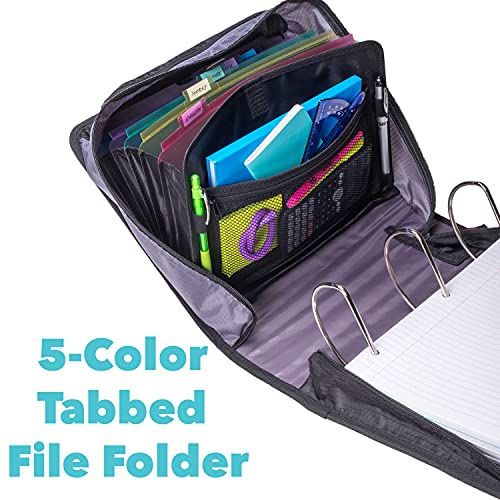 Case it King Sized Zip Tab 4-Inch D-Ring Zipper Binder with 5-Tab File Folder, Purple, Case of 4