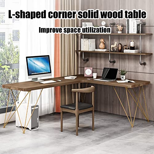 L-Shaped Solid Wood Computer Desk with Office Chair, Pine Study Desk (Left, 200x160x75cm)