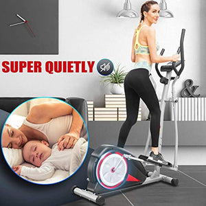 FUNMILY Elliptical Machine for Home Use, Cross Trainer with LCD Monitor & 8 Level Magnetic Resistance, LCD Monitor and Pulse Rate Grips, Heavy Duty Flywheel for Cardio Training Workout (Black)