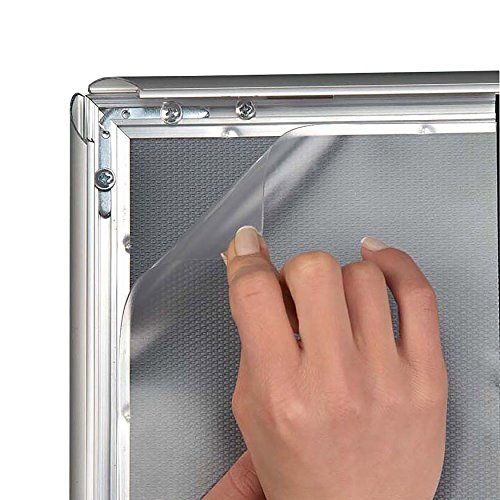Free-Standing Poster Display Stand with Literature Rack, 22x28 Inch Poster Size Snap Open Frame with Steel Shelf (Silver)