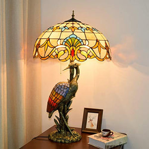 Xihe Tiffany Antique Table Lamp 20" Female Bird Desk Lamp Yellow Baroque Glass Lampshade