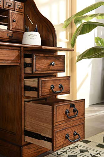 Country Marketplace Solid Oak Roll Top Desk - Executive Home Office Secretary Organizer 54"x24"x45" - Locking File Drawers - Quality Crafted Construction
