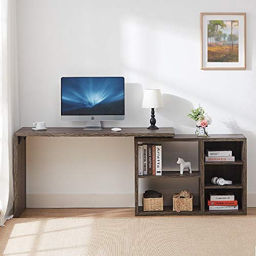HSH L Shaped Computer Desk, Rustic Wood Corner Desk, Industrial Writing Workstation Table with Cabinet Drawer Storage for Home Office Study, Grey 60 inch