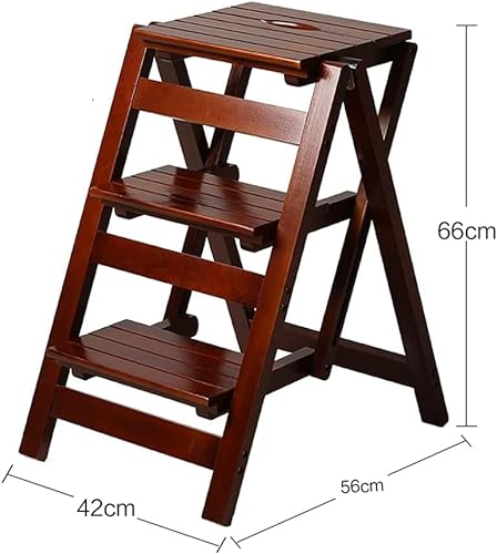 LUCEAE 3-Step Sturdy Folding Wooden Step Stool - Non-Slip, Portable, Space-Saving