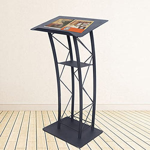 BINELUCOLU Metal Podium Stand, Black Curved Pulpit Lectern with Storage Holder - Ideal for Speeches, Churches, and Ceremonies