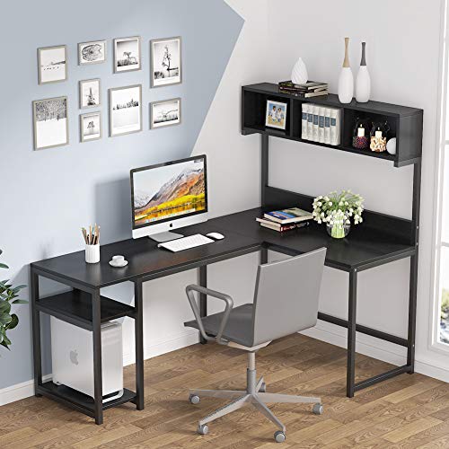 Tribesigns 68 Inch L Shaped Computer Desk with Hutch Shelf, Space-Saving Corner Desk with Storage Bookshelf CPU Stand, PC Workstation Study Writing Gaming Table Home Office L Desk (Black)