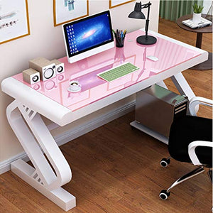 ZYCSKTL Desk Computer Table Modern Large Office Desk,Study Room Tempered Glass Desk, Bedroom Simple Writing Desk, Desktop Home Computer Desk, Easy to Install (Color : Pink, Size : 1206075cm)