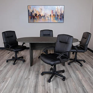 Flash Furniture Lake 5 Piece Rustic Gray Oval Conference Table Set with 4 Black LeatherSoft Task Chairs