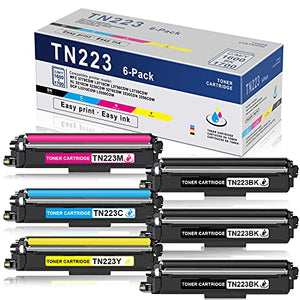 6 Pack (3BK+1C+1M+1Y) Toner Compatible TN223 TN-223 TN223BK TN223C TN223M TN223Y Toner Cartridge Replacement for Brother MFC L3710CW L3750CDW HL 33230CDN 3290CDW 3290CDW DCP L3510CDW L3550CDW Printer