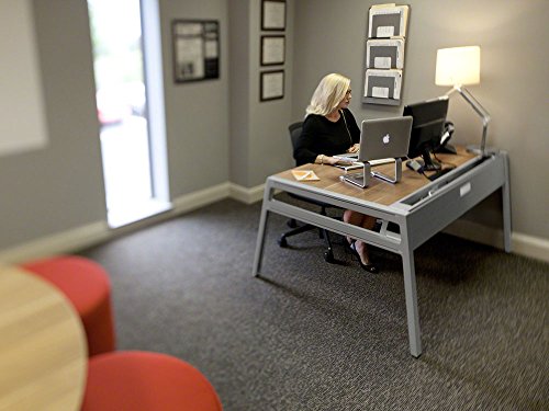 Steelcase Turnstone Bivi Table for One: 2 Plug-and-Play Power Kits - Virginia Walnut Top/Midnight Metallic Frame