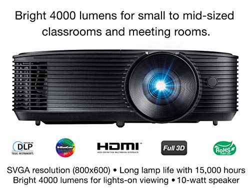 Optoma S336 SVGA Bright Professional Projector | 4000 Lumens DLP Technology | Business, Classroom, Home | 15,000 Hour Lamp Life