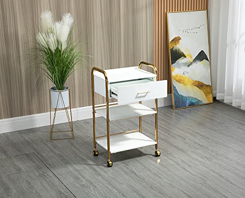Generic HomelyD Sturdy Golden 3 Tier Rolling Cart with Drawer