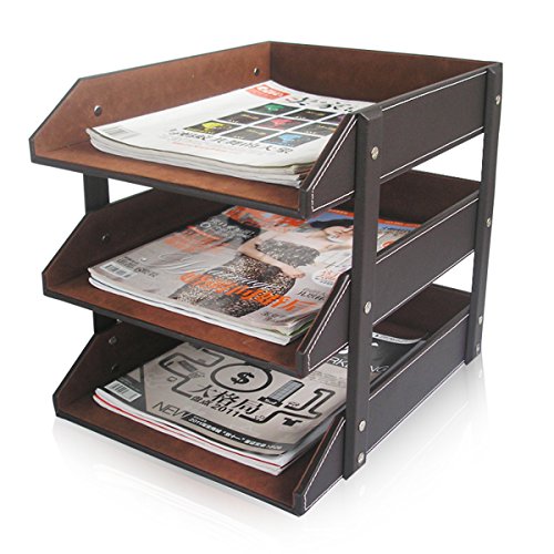 KINGFOM 8 PCS/set Office Desk Organizer, Files Holder Tray, Desk Drawer Cabinet, Stationery Organizer Box, Pen Pencil Holder, Tissue Box Cover etc.(Brown-T01)