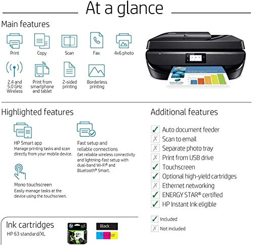 HP OfficeJet 5255 Wireless All-in-One Printer, HP Instant Ink, Works with Alexa (M2U75A), Black